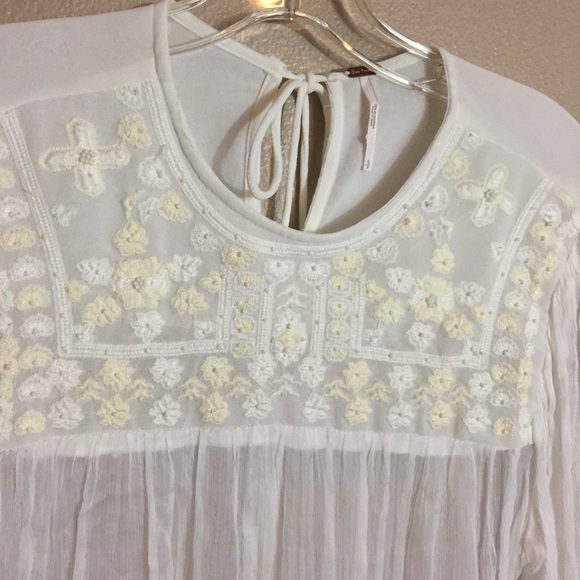 Free People white retro sheer femme blouse size small - Picture 3 of 8